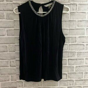 Peter Nygaard sleeveless petite womens blousemedium black with jewels